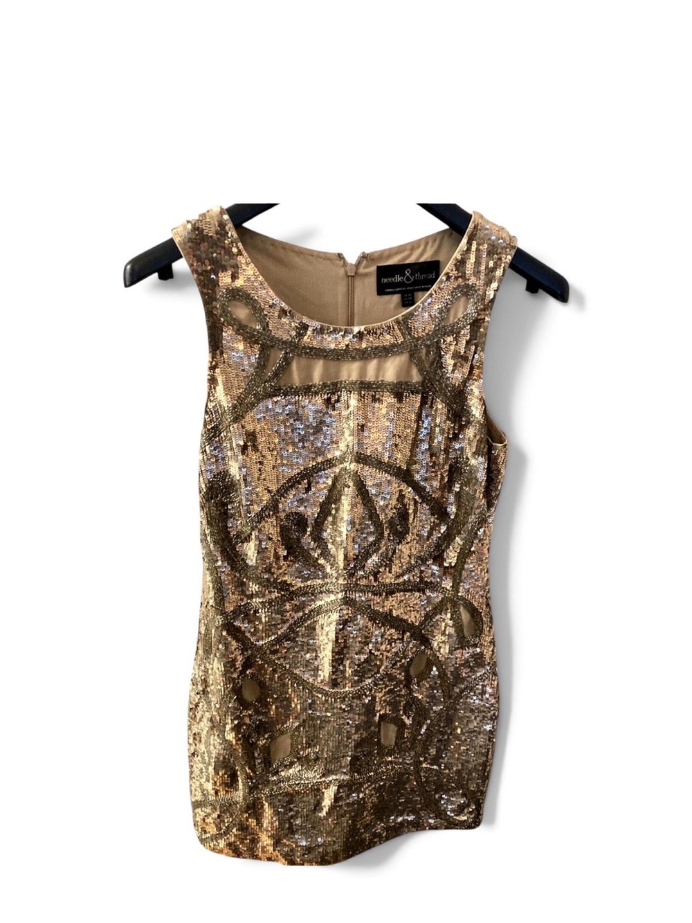 Needle & Thread Metallic Gold Sequin Embellished Mini Dress